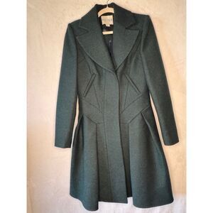 REISS Twee Dark Academia Green Wool Blend Heavy Structured Tailored Coat XS